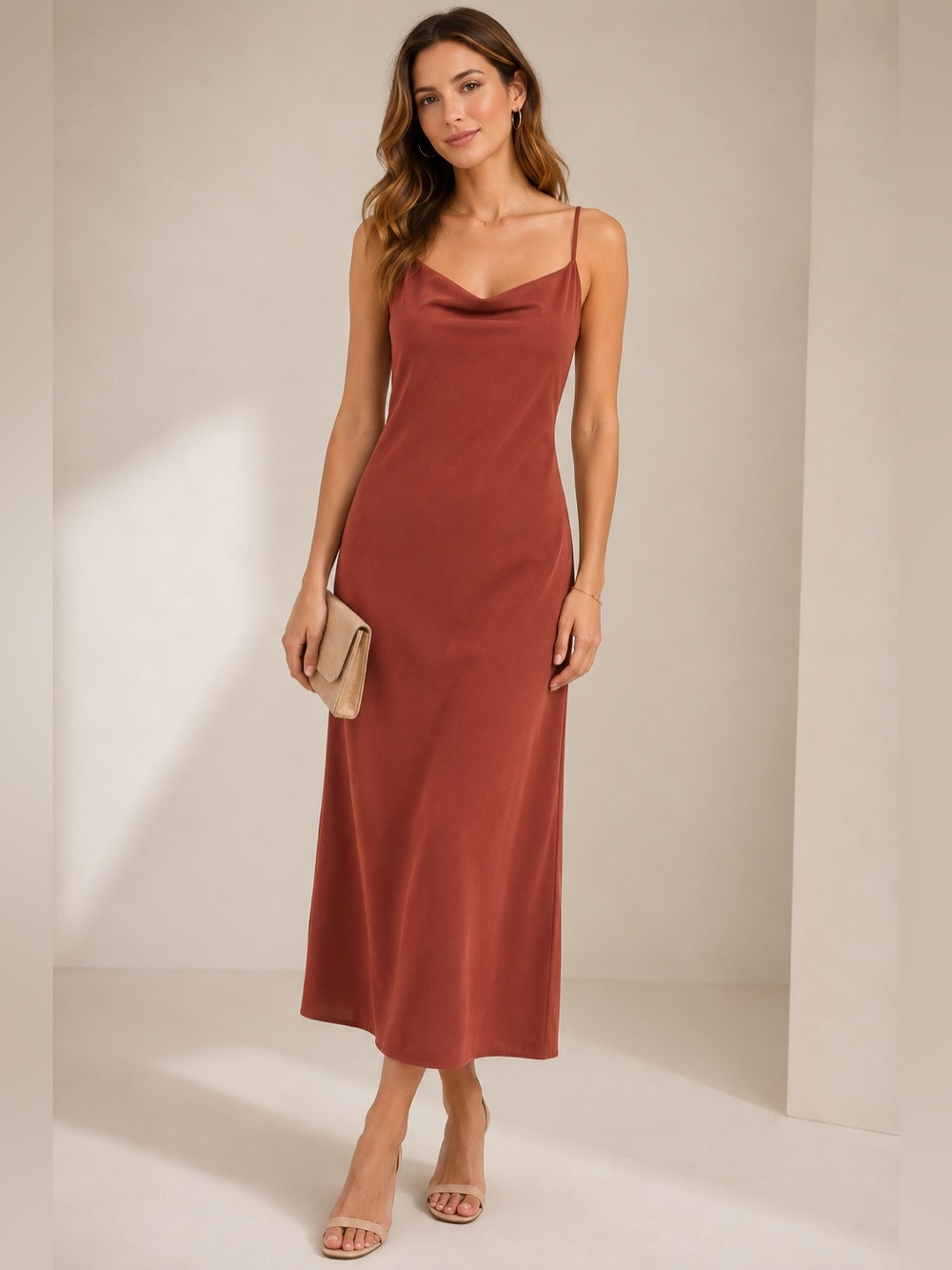 Park & Fifth Terracotta Slip Midi Dress Cowl Neck Size Small NWT